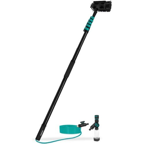 Tweedekans VONROC Hybride Telescopische Wasborstel – Aluminium/3K Full Carbon - 7,5 meter - Incl. 5-vlaks borstelkop, 11m waterslang en zeepdispenser Tweedehands