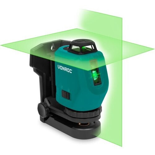 Tweedekans VONROC Kruislijnlaser - 360° - groen - 4V accu - 2600mah - zelfnivellerend - ±40 meter bereik - goede zichtbaarheid bij fel licht - Incl. bevestigingsbeugel, USB-C kabel & opbergtas Tweedehands