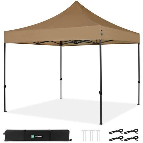 Tweedekans VONROC Partytent - Paviljoen - Easy Up - Opvouwbaar - Waterdicht - Met Draagtas - 300 x 300 cm – Beige Tweedehands