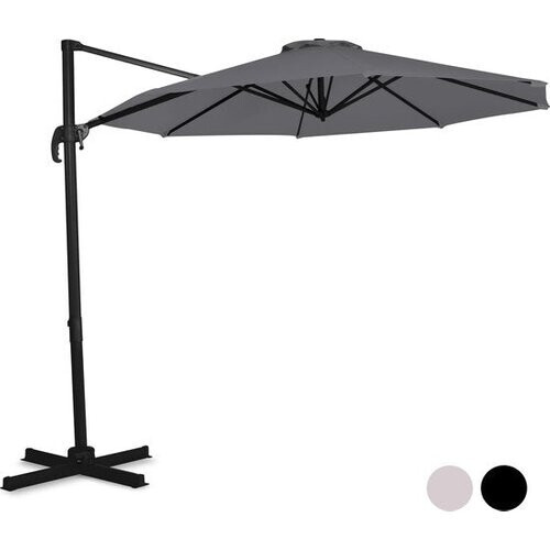 Tweedekans VONROC Premium Zweefparasol Bardolino Ø300cm – Incl. kruisvoet & beschermhoes – Ronde parasol – 360 ° Draaibaar - Kantelbaar – UV werend doek – Grijs Tweedehands