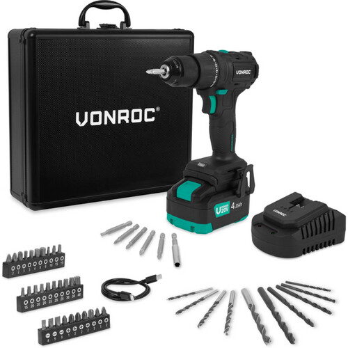 Tweedekans Vonroc Pro Accuboormachine 20v – 40nm - Incl. 4.0ah Accu, Snellader En 46 Accessoires In Luxe Koffer Tweedehands