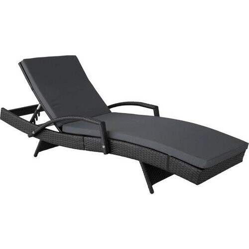 Tweedekans Wicker Ligbed Zonnebed - Verstelbare Rugleuning (5 standen) - Incl. Ligkussen - Zwart Tweedehands