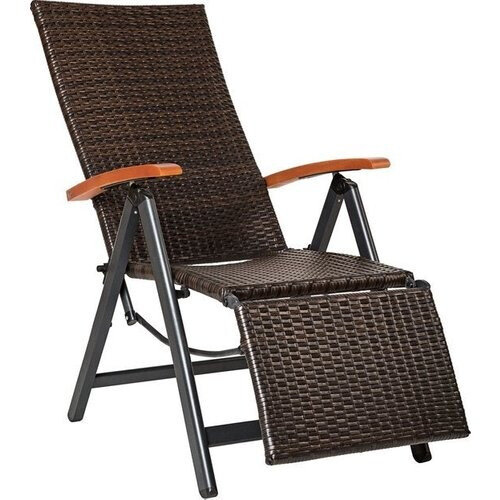 Tweedekans Wicker tuinstoel opklapbaar met aluminium frame en voetsteun - bruin Tweedehands