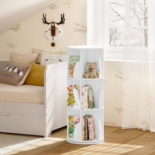 Tweedekans Woltu Kinderboekenkast - Draaibaar - 3 Niveaus - 40 x 97 cm - 30 kg - Wit Tweedehands