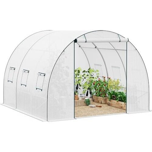 Tweedekans Foliekas Groen - 300 x 300 x 200 cm - Tunnelkas - Met 6 Ramen en Ritsdeur Tweedehands
