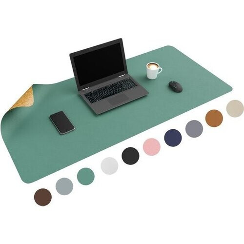 Tweedekans WURK Dubbelzijdige Bureau Onderlegger Kunstleer en Kurk - Bureau Organizer - Muismat - Turqoise Kurk - 120x60 Tweedehands