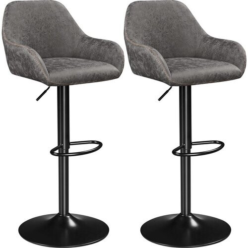 Tweedekans Yaheetech 2er Set Barkrukken met Rugleuning - Draaibaar 360° - In Hoogte Verstelbaar 87,5-107,5 cm - Kunstleer en Metaal - Grijs Tweedehands