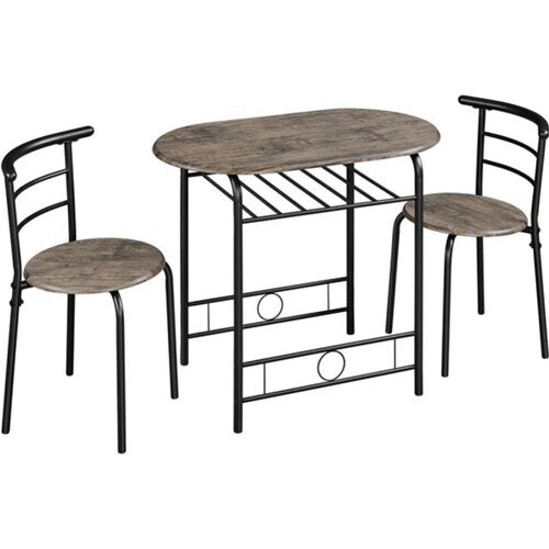 Tweedekans Yaheetech Bistroset 3-delig - Tafel 80 x 53 x 74,5 cm - 2 Stoelen - Opbergvak - Zwart Tweedehands