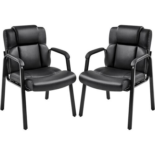 Tweedekans Yaheetech Bureaustoel Set van 2 - Eetkamerstoelen met Armleuning en Rugleuning - Kunstleer - 64x68,5x91,5 cm - Zwart