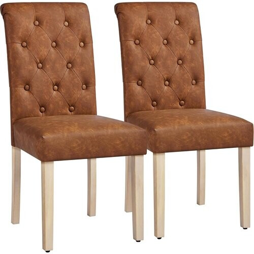 Tweedekans Yaheetech Eetkamerstoelen Set van 2 – Gestoffeerde Keukenstoelen met Hoge Rugleuning – 62 x 45,5 x 98,5 cm – Bruin Tweedehands