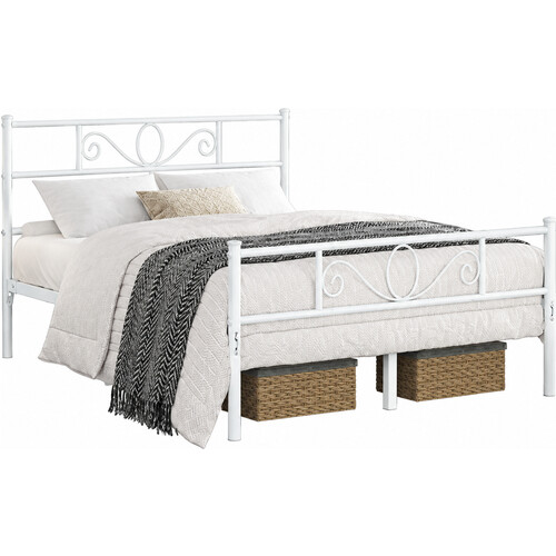 Tweedekans Yaheetech Metalen Bedframe - Wit - 206 x 142,5 x 88,5 cm - Matras 140 x 200 cm - Met Lattenbodem