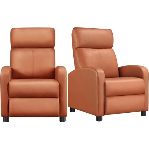 Tweedekans Yaheetech Relaxfauteuil Set van 2 - 67,3 x 85,1 x 99,6 cm - Verstelbare Voetsteun - Kunstleer - Tan Tweedehands