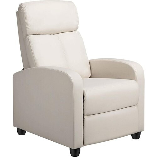 Tweedekans Yaheetech Relaxstoel met Ligfunctie - Verstelbare Fauteuil van Kunstleer - Pocketveren - Beige - 3 Zit- en Ligstanden Tweedehands