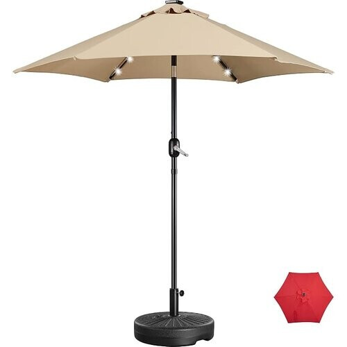 Tweedekans Yaheetech Solar Parasol Ø 230 cm met Vulbare Voet - Beige - Tuinparasol met 18 LED-lampjes, Slinger en Kantelfunctie Tweedehands