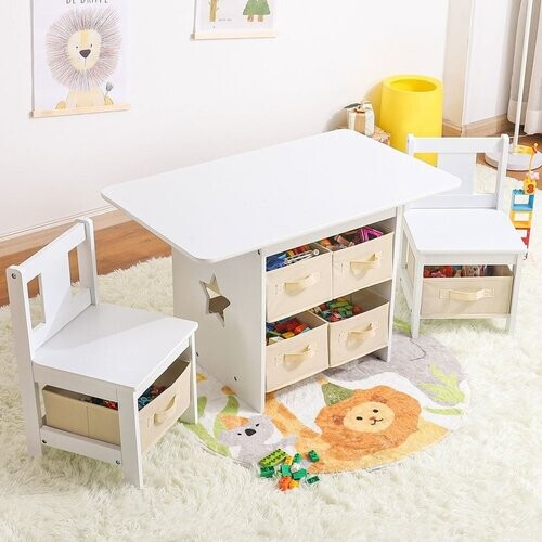 Tweedekans Yorbay Kinderzitje - Kindertafel Met 2 Stoelen -Wit Tweedehands