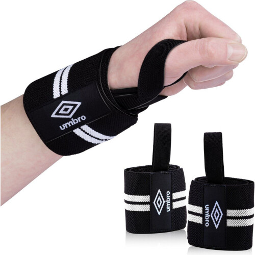 Umbro Wrist Wraps - Polsbeschermers met Duimband - Krachttraining en Fitness - Wit/Zwart (2 stuks)