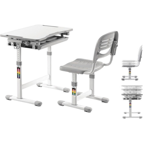 VDD Gaming Kinderbureau - Ergonomische Bureaustoel - Hoogte Verstelbaar - Grijs/Wit (set van 2) Tweedehands