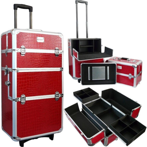 Veronica NAIL-PRODUCTS Aluminium Trolley 3 in 1 - Professionele Nagel Koffer - Croco Rood