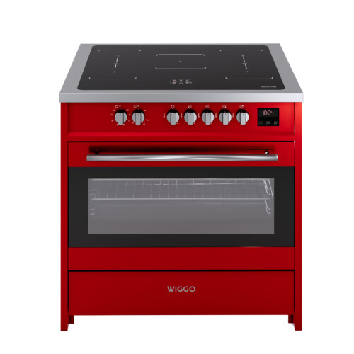 Wiggo WIO-E921A(RX) - Inductie Fornuis - 90 cm - 2 fasen (7.6 kW) - Oven 121L - Rood Tweedehands