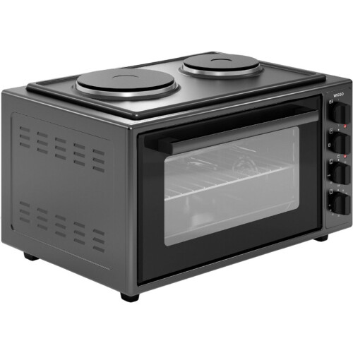 Wiggo WMO-E4562H(B) - Vrijstaande Mini Oven met Kookplaat - 45 liter - 2000W - Zwart