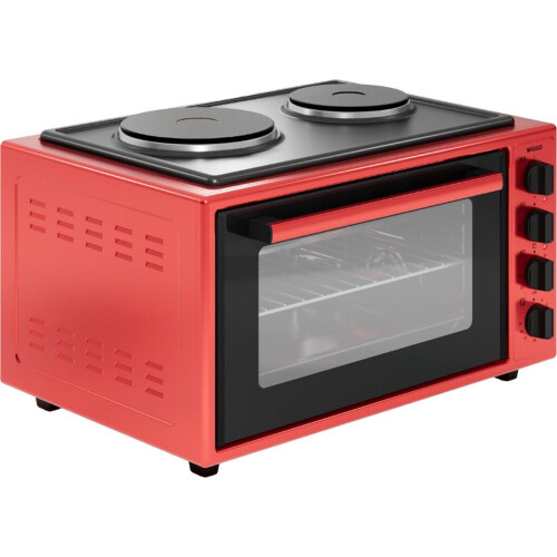 Wiggo WMO-E4562H(R) - Vrijstaande Mini Oven met Kookplaat - 45 liter - 2000W - Rood Tweedehands