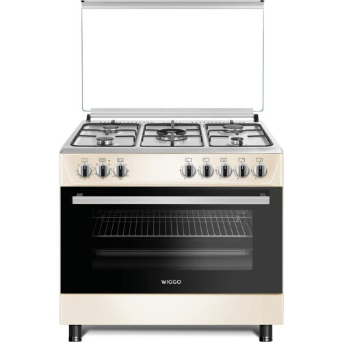 Wiggo WO-E905R - Gasfornuis - 5 Kookzones - 7 Ovenstanden - Wokbrander - Timer - Créme Rvs Tweedehands