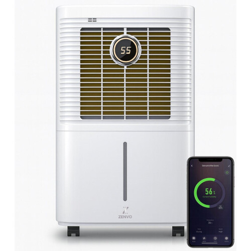 ZENVO ZEN2002 - Smart WiFi Luchtontvochtiger - 12L/dag - 50 m² - Hygrostaat - Kinderslot - Wit